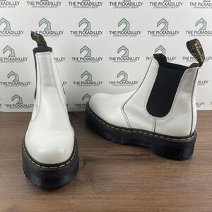 Dr. Martens 2976 Quad Platform Chelsea Boots White Leather Boots Women's Size 9L